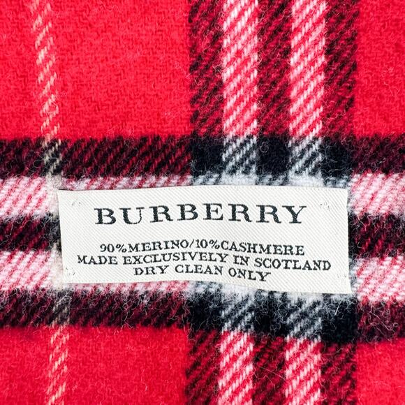 Burberry Scarf Cashmere Wool Red Check Plaid Winter Authentic Shawl Gloves Box - Picture 3 of 12